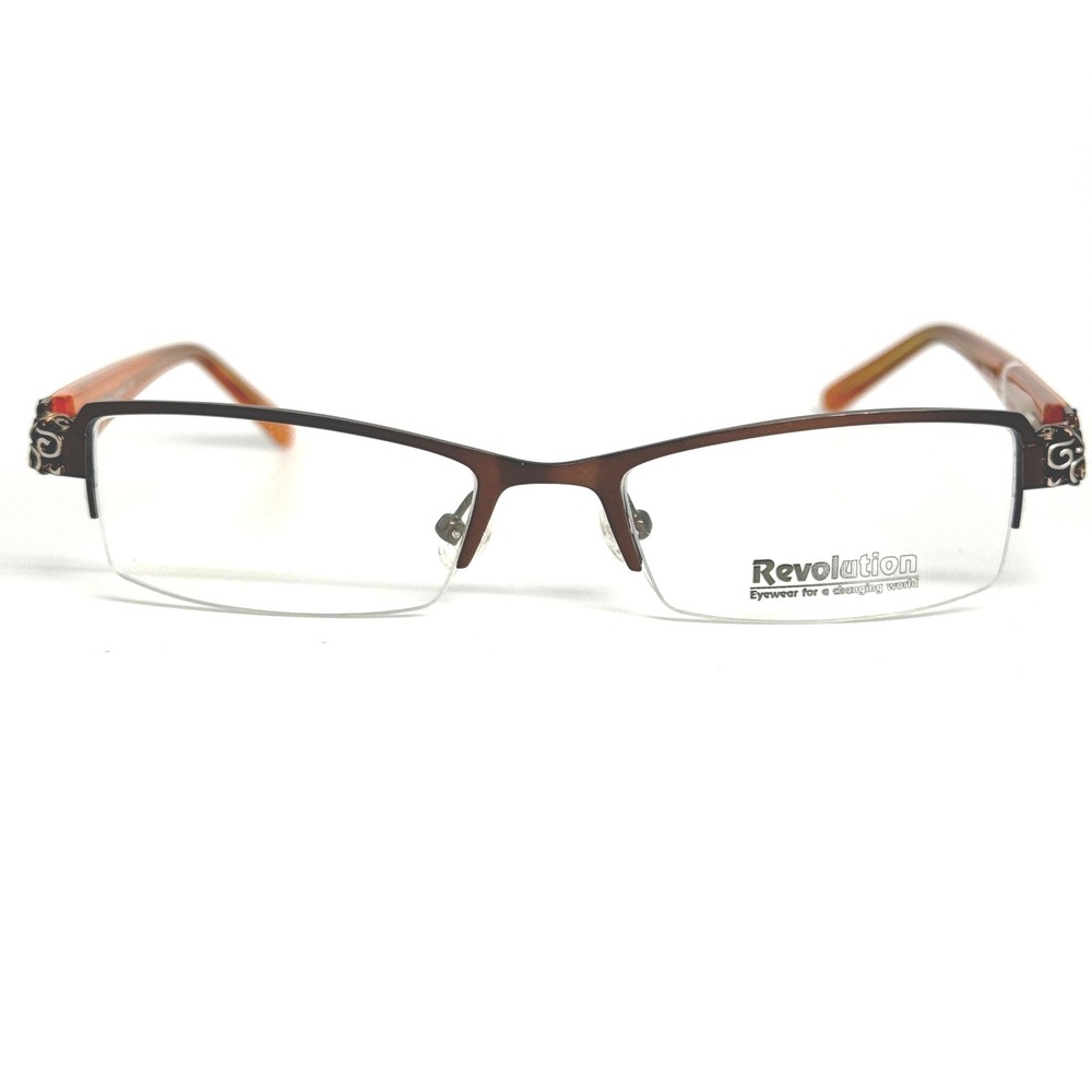 Revolution Eyewear REV648 Brown Semi Rimless Eyeglasses Frames 51-18-140 LATT